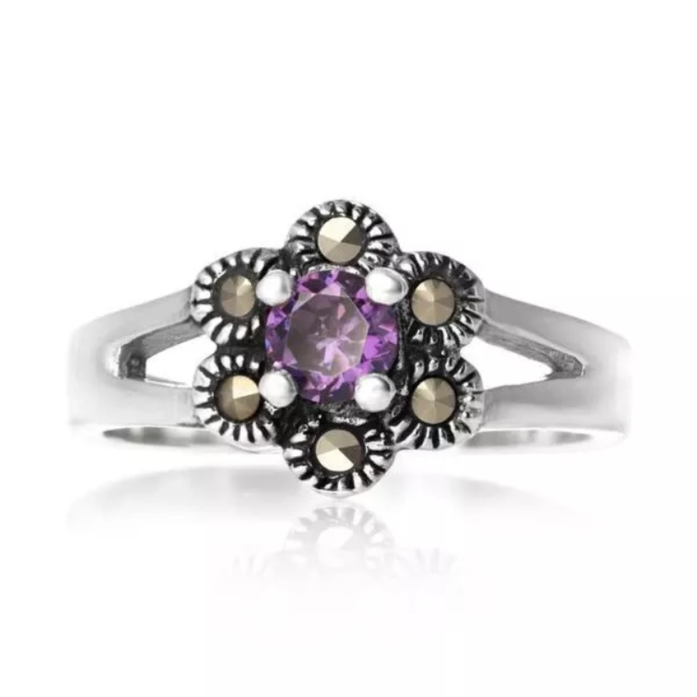 925. Sterling silver marcasite cubic zirconia purple - Picture 8 of 8